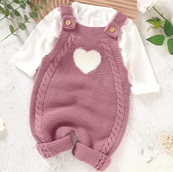 Other - Boutique Pink Sweater Cable Knit Heart Overalls for Kids Girls 6-9 Months